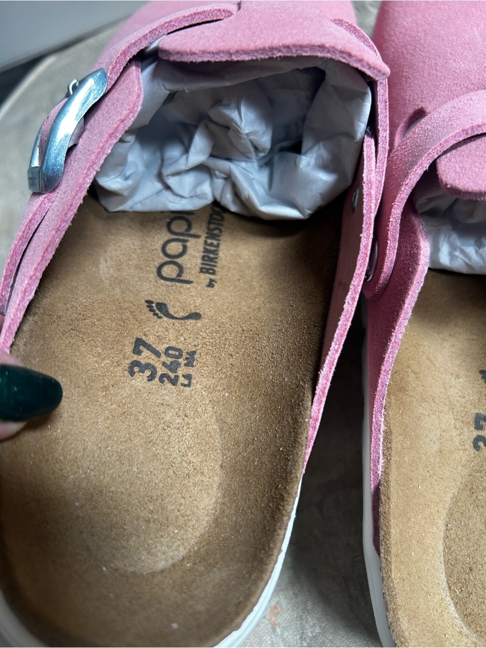 Eu 37-US6W/US4 M Papillio Birkenstock Candy Pink Boston Suede Pap Chunky slides - Picture 5 of 13